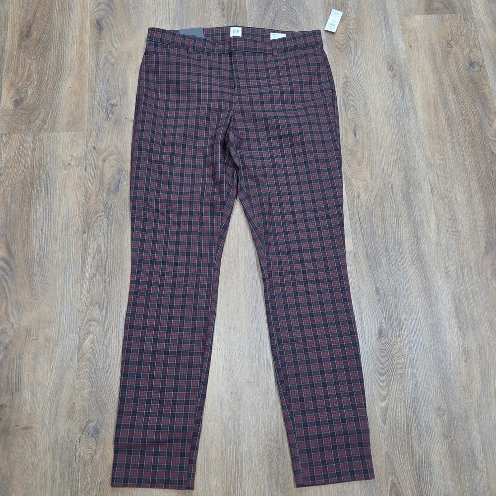 Gap Signature Skinny Ankle Pants 14 Tall Red Green Plaid Mid Rise Stretch Pant